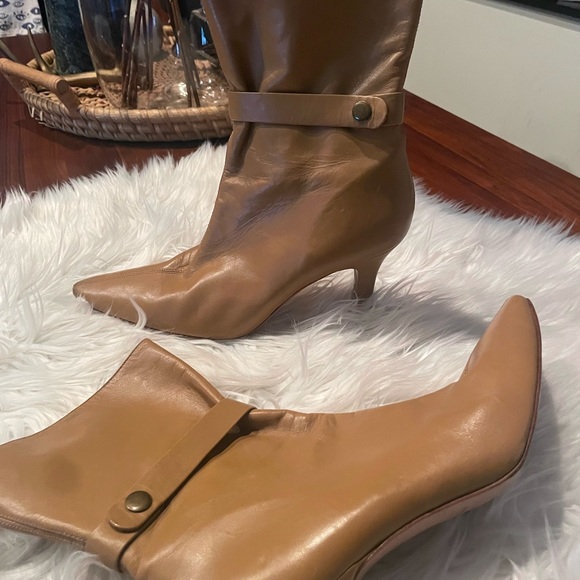 Antonio Melani Tan Leather Heeled Ankle Boots Size 9 - Picture 6 of 10